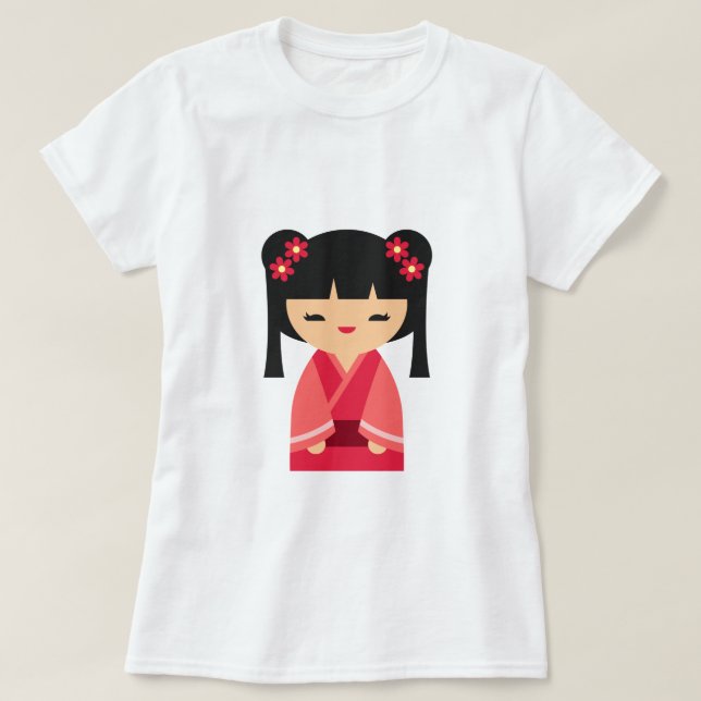 Rosa Kokeshi Japanska dockor T Shirt (Design framsida)