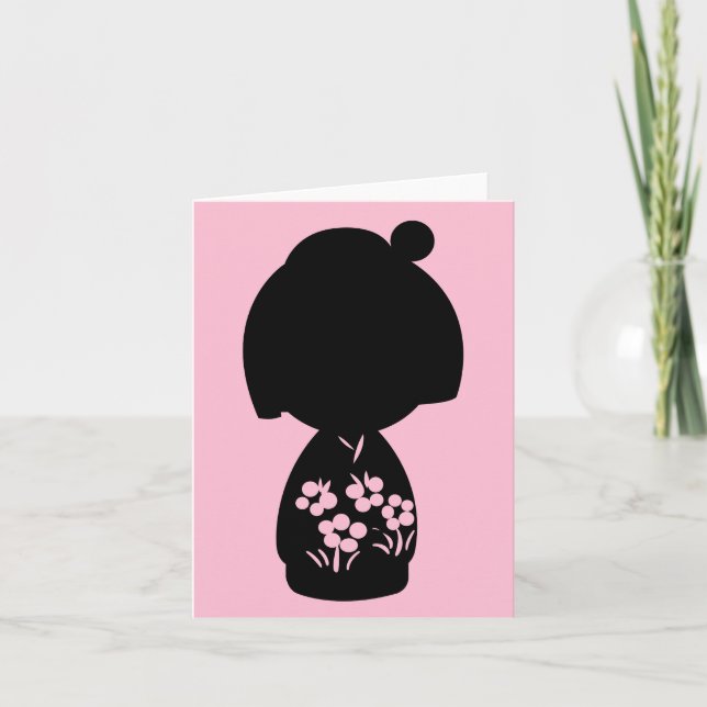 Rosa Kokeshi Triplet Silhouette-anteckningskort Kort (Framsida)