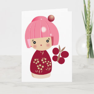 Rosa Kokeshi Tripletkort Kort