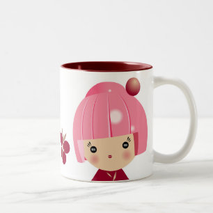 Rosa Kokeshi Tripletmugg Två-Tonad Mugg