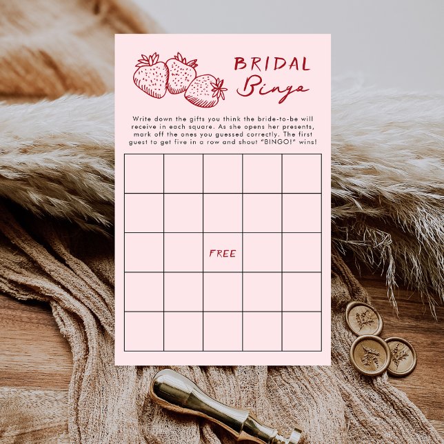 Rosa Kokett Jordgubb Bröllopsbingo Spelkort (Skapare uppladdad)
