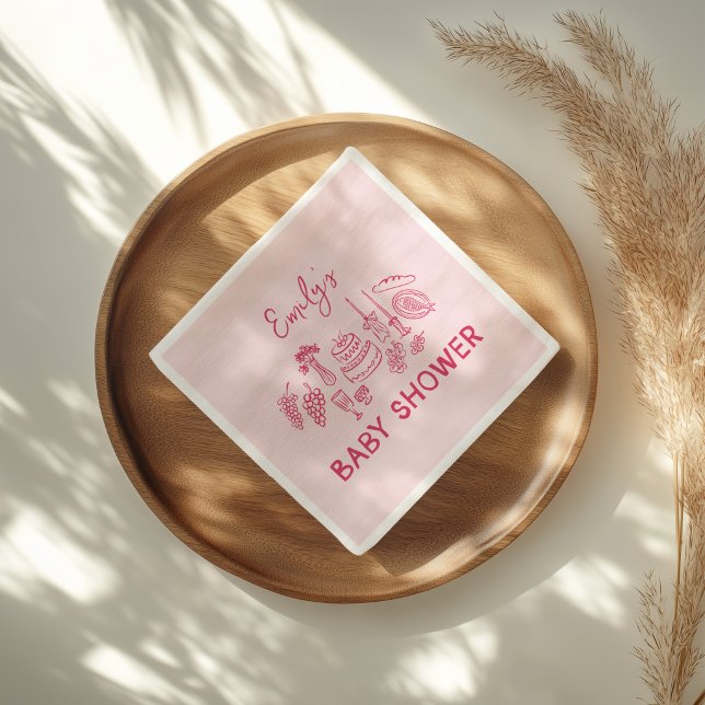 Rosa kokett modern handritad baby shower pappersservett (Skapare uppladdad)