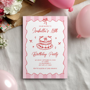 Rosa Kokett Randig Vintagebåge 16-årsdag Inbjudningar