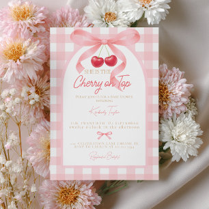 Rosa Kokett Slöja Körsbär på toppen Baby Shower Inbjudningar