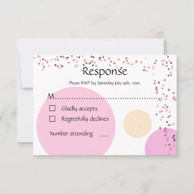 Rosa konetti circles bröllop OSA kort (Framsida)
