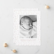 Rosa konfetti Baby födelse meddelande Fotokort