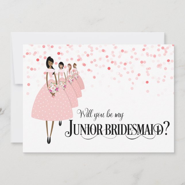 Rosa Konfetti Var Min Junior Bridesmaid Etisk Inbjudningar (Framsida)