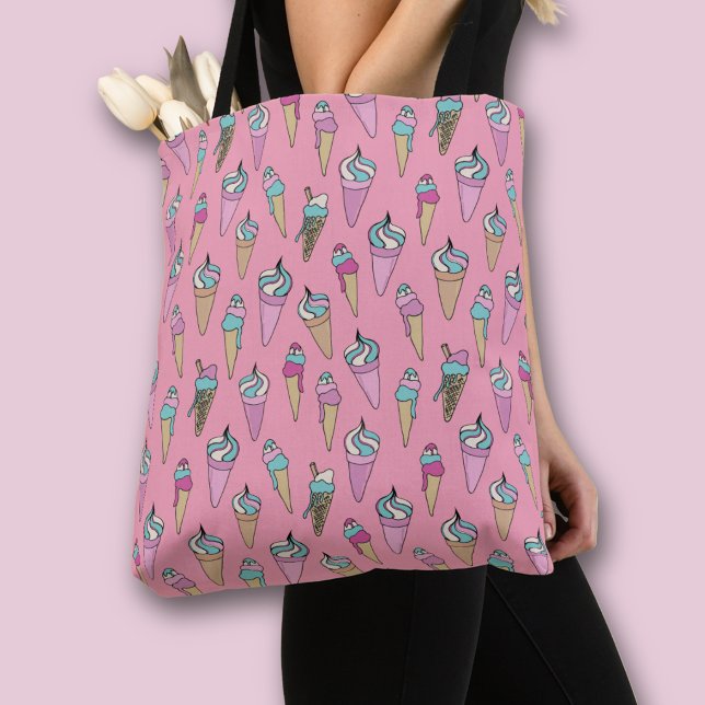 Rosa konmönster av glass tygkasse (Ice Cream pattern all over print tote bag)