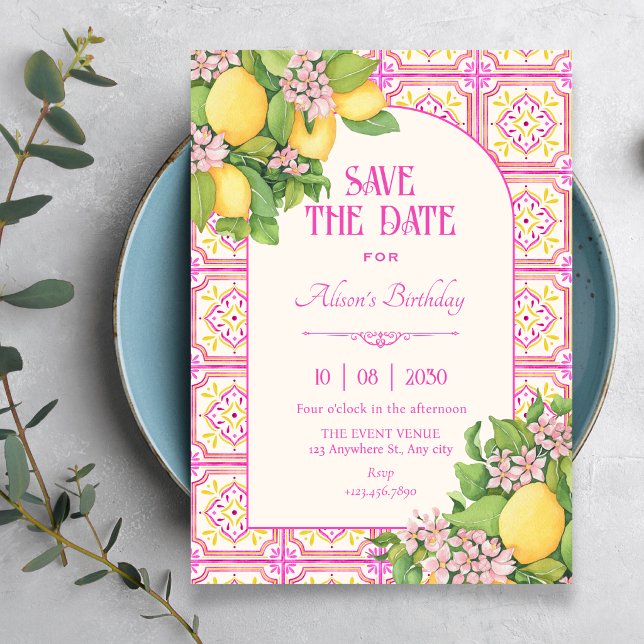 Rosa konstnärlig kakel blom-  spara datumet (Skapare uppladdad)