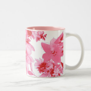 Rosa konstnärligt blomkrus Två-Tonad mugg