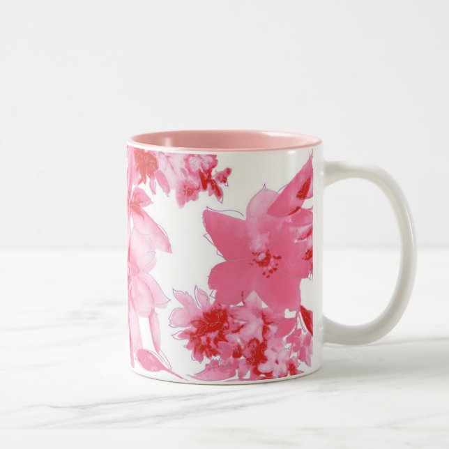 Rosa konstnärligt blomkrus Två-Tonad mugg (Höger)