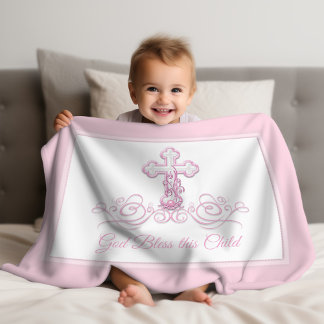Rosa Kor Flicka Baptism Blanket Fleecefilt