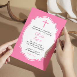 Rosa Kor Flicka Baptism Christening Inbjudningar
