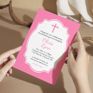 Rosa Kor Flicka Baptism Christening Inbjudningar