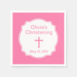 Rosa Kor Flicka Baptism Christening Pappersservett