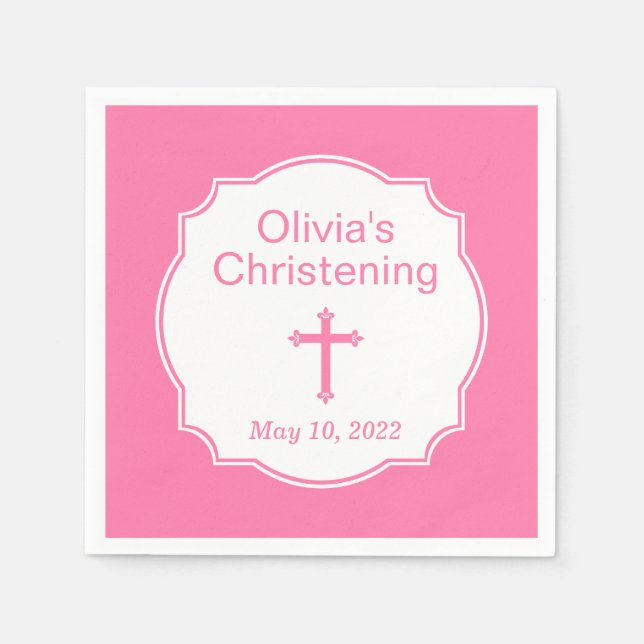 Rosa Kor Flicka Baptism Christening Pappersservett (Framsidan)