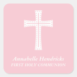 Rosa Kor Girls First Communion Fyrkantigt Klistermärke