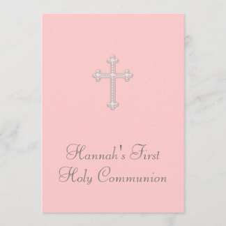 Rosa Kor Girls Rosa First Communion Inbjudningar