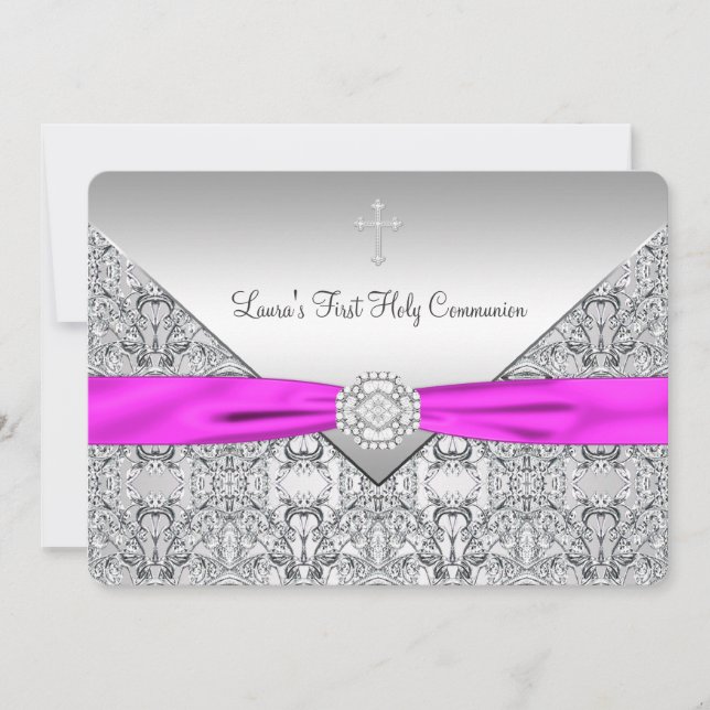 Rosa Kor Girls Rosa First Communion Inbjudningar (Framsida)