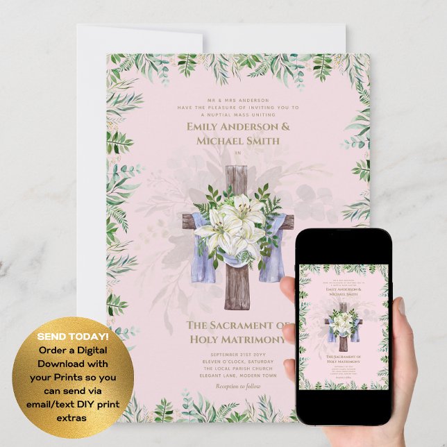  Rosa Kor katolsk nuptialmassa Bröllop Inbjudningar (Skapare uppladdad)