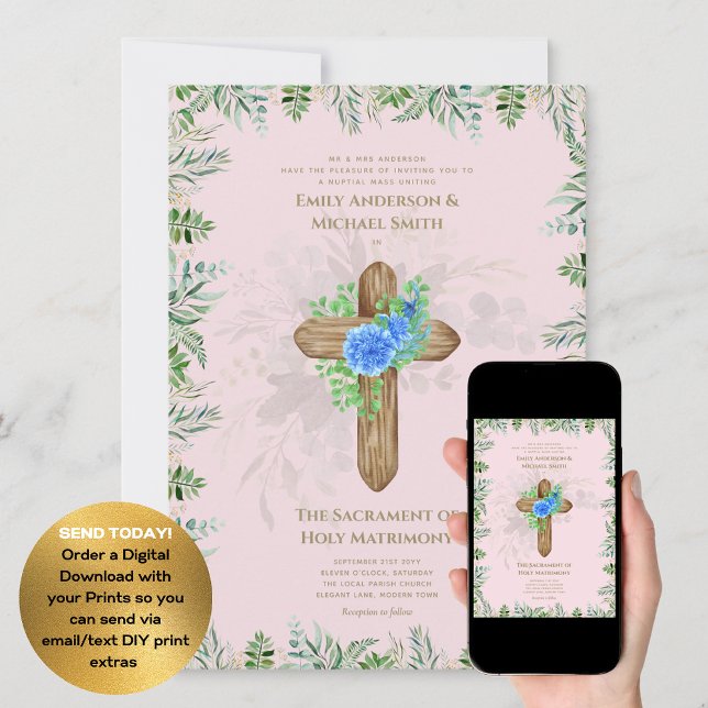  Rosa Kor katolsk nuptialmassa Bröllop Inbjudningar (Skapare uppladdad)