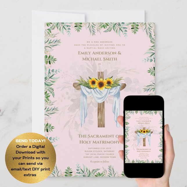  Rosa Kor katolsk nuptialmassa Bröllop Inbjudningar (Skapare uppladdad)