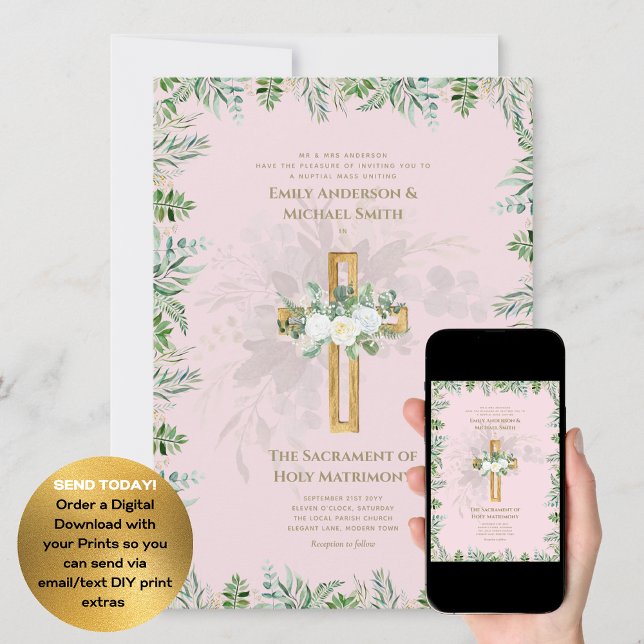  Rosa Kor katolsk nuptialmassa Bröllop Inbjudningar (Skapare uppladdad)