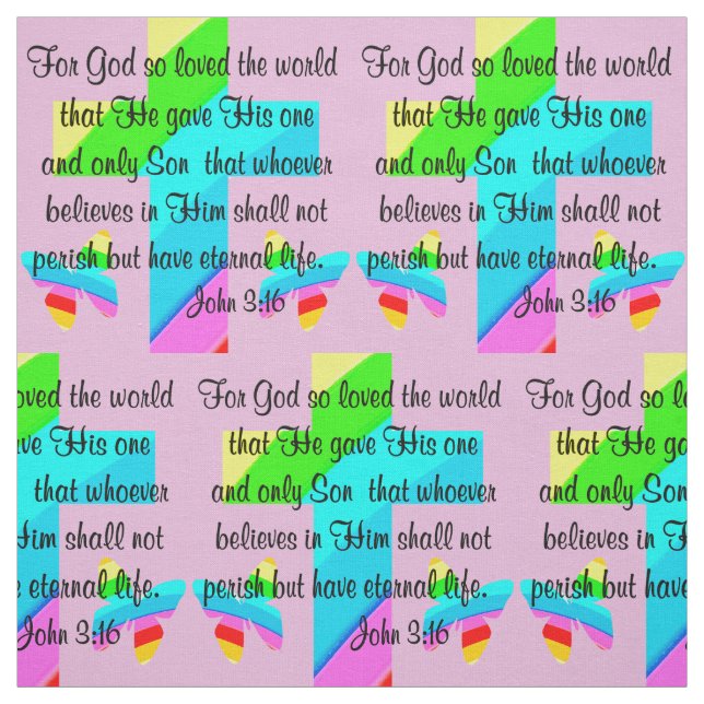 ROSA KOR OCH BUTTERFLY JOHN 3:16 FABRIC TYG (Provkarta)