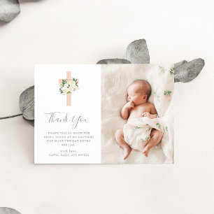 Rosa Kor och vitblommor Fotodobaptism Tack Kort