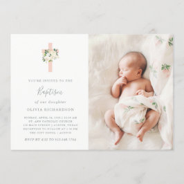 Rosa Kor och vitblommor| Fotoflickaptism Inbjudningar
