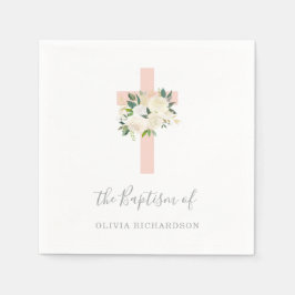 Rosa Kor och vitblommor | Girl Baptism Pappersservett