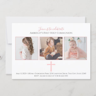 Rosa Kor Tri Photo First Heliga Communion Inbjudningar