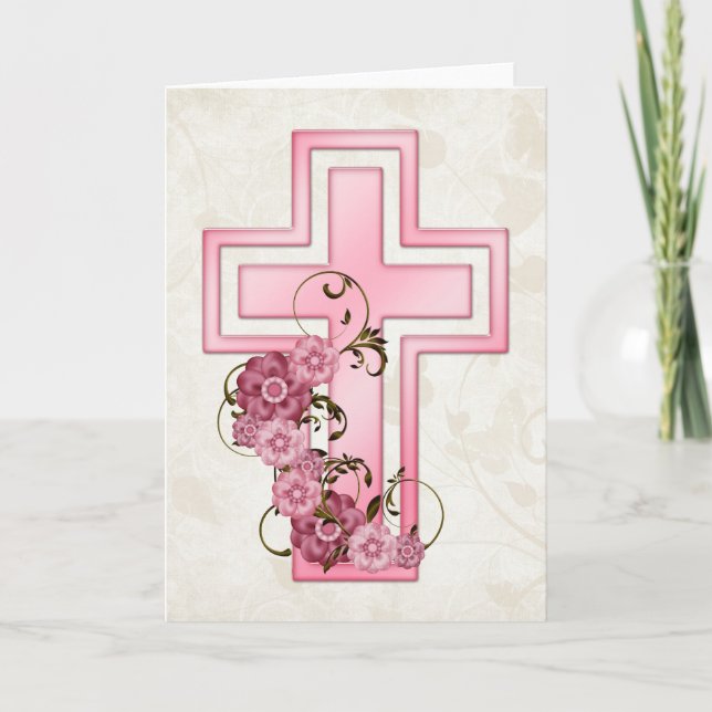 Rosa Kor w Blommor 4 Christian Greeting Card Helgkort (Framsida)