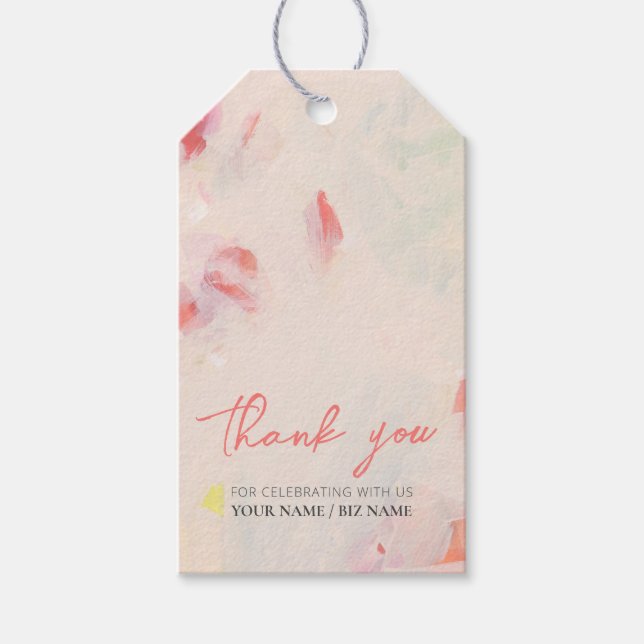 Rosa & korall abstrakt blommig konstpresent Tack Presentetikett (Framsidan)