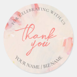 Rosa & korall abstrakt blomsterkonst present tack runt klistermärke