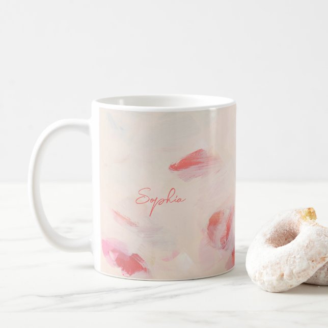 Rosa & korall abstrakt konst målning namn kaffemugg (Med munk)