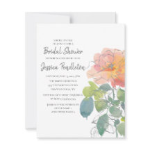 Rosa korall akvarell blommig boho bröllopsdusch