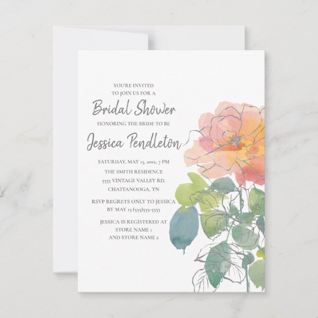 Rosa korall akvarell blommig boho bröllopsdusch inbjudningar (Framsida)