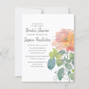 Rosa korall akvarell blommig boho bröllopsdusch inbjudningar