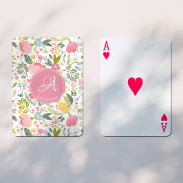 Rosa korall akvarell blommönster monogramnamn casinokort