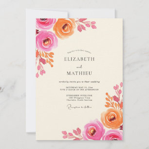 Rosa korall blomsterlig wedding inbjudningar
