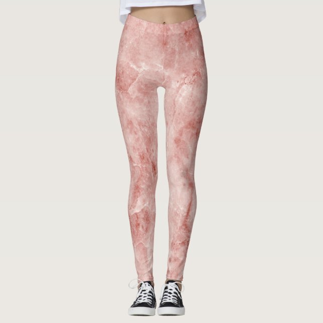 Rosa korall och vit marmor leggings (Framsida)