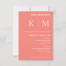 Rosa korall och vit monogram bröllop spara datumet