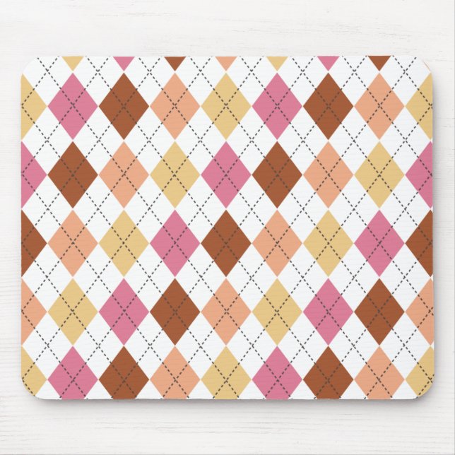 Rosa, korall, persika och brun argyle Preppy Mouse Musmatta (Framsidan)