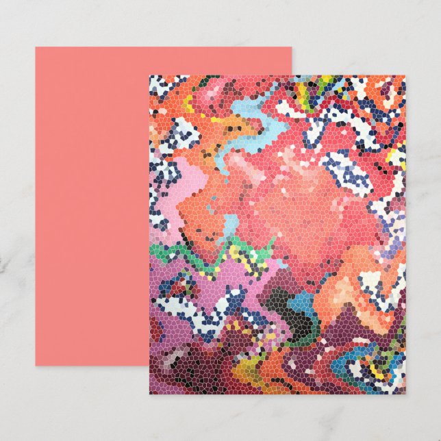 Rosa korallblått abstrakt pixeliserat scrapbookpap (Fram/baksida)