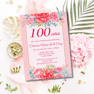 Rosa korallblommor Spanska 100-årsfirande Inbjudningar