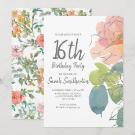 Rosa korallboho akvarellblomma Sweet 16 Inbjudningar
