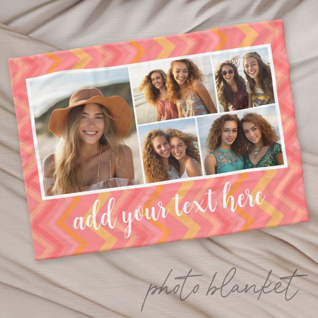 Rosa korallfärgade chevron-mönster modern text fot fleecefilt (Custom Fleece Photo Blanket)