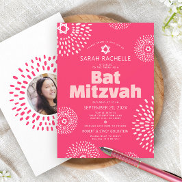 Rosa korallfladdermus Bar-Mitzvah Foto stjärnexplo Inbjudningar