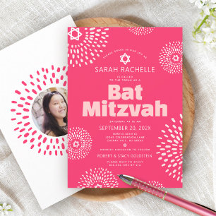 Rosa korallfladdermus Bar-Mitzvah Foto stjärnexplo Inbjudningar